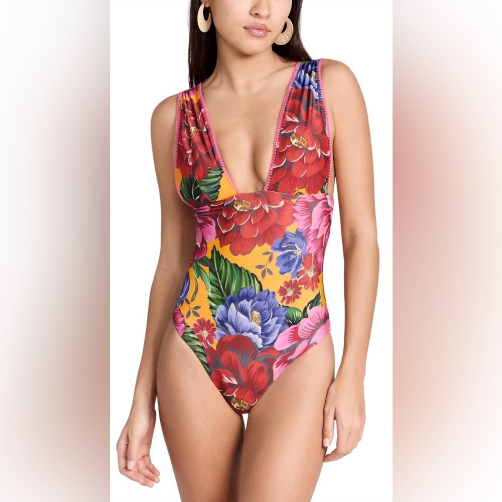 FARM Rio Floral One Piece Swimsuit - Red, Pink, Yellow, Green, Blue